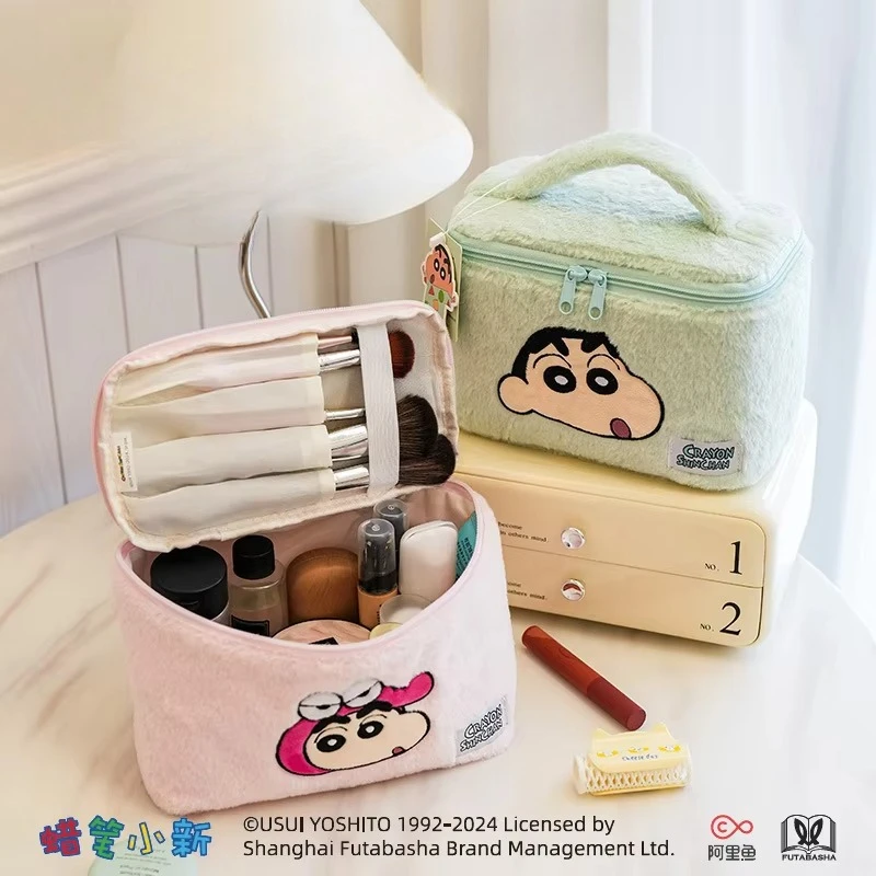 Crayon Shin-chan Plush Cosmetic Bags Cute Cartoon High-capacity Makeup Case Travel Storage Bag Kawaii Make Up Pouch Purses