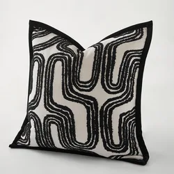 Italian Beige Black Light Luxury Cushion Cover Retro Chenille Geometric Jacquard Pillow Cover Decorative Modern Throw Pillowslip