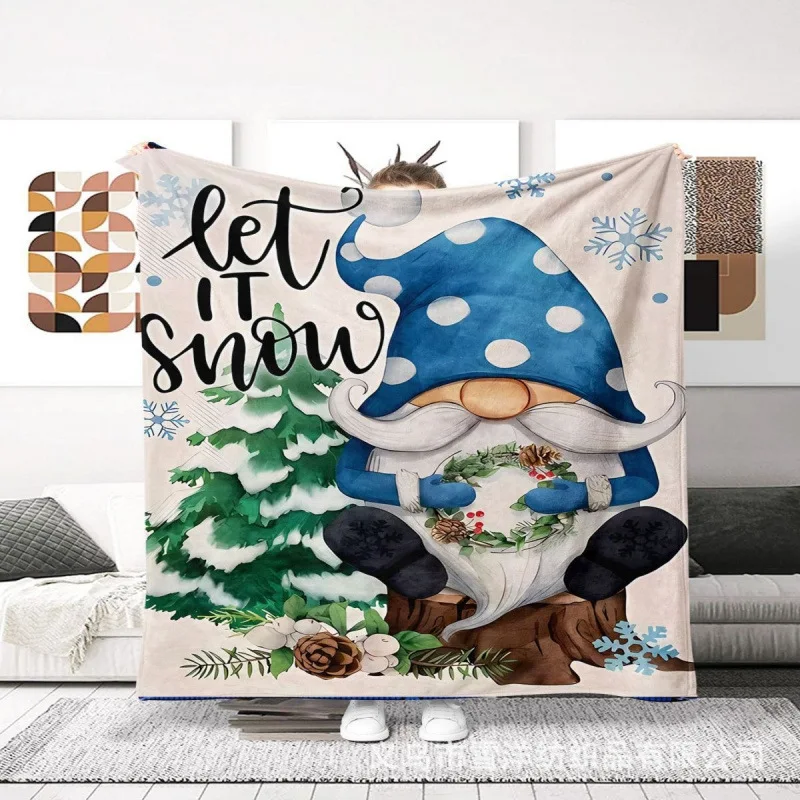 Blue Hat Gnome Let It Snow Winter Scene Flannel Blanket For Rustic Cabin Decor Soft Warm Throw Blanket Accent