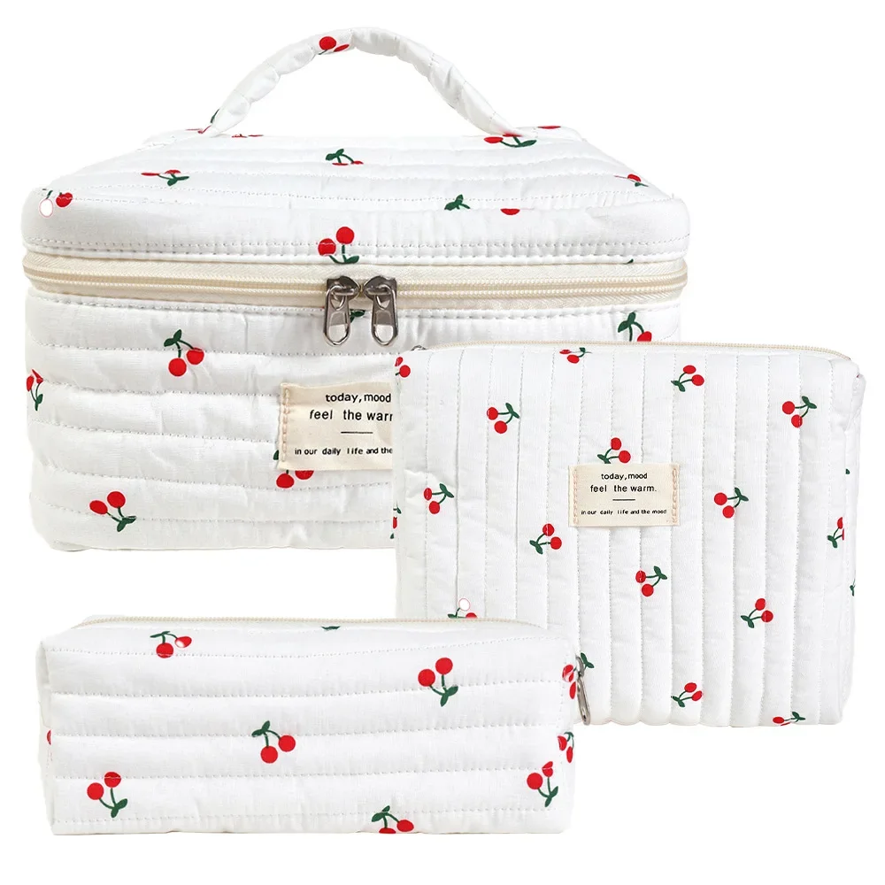 1pcs Cute Flowers Cotton Makeup Bag Women Zipper Cosmetic Organizer Cloth Handbag Box Shape Portable Toiletry Case for Girls