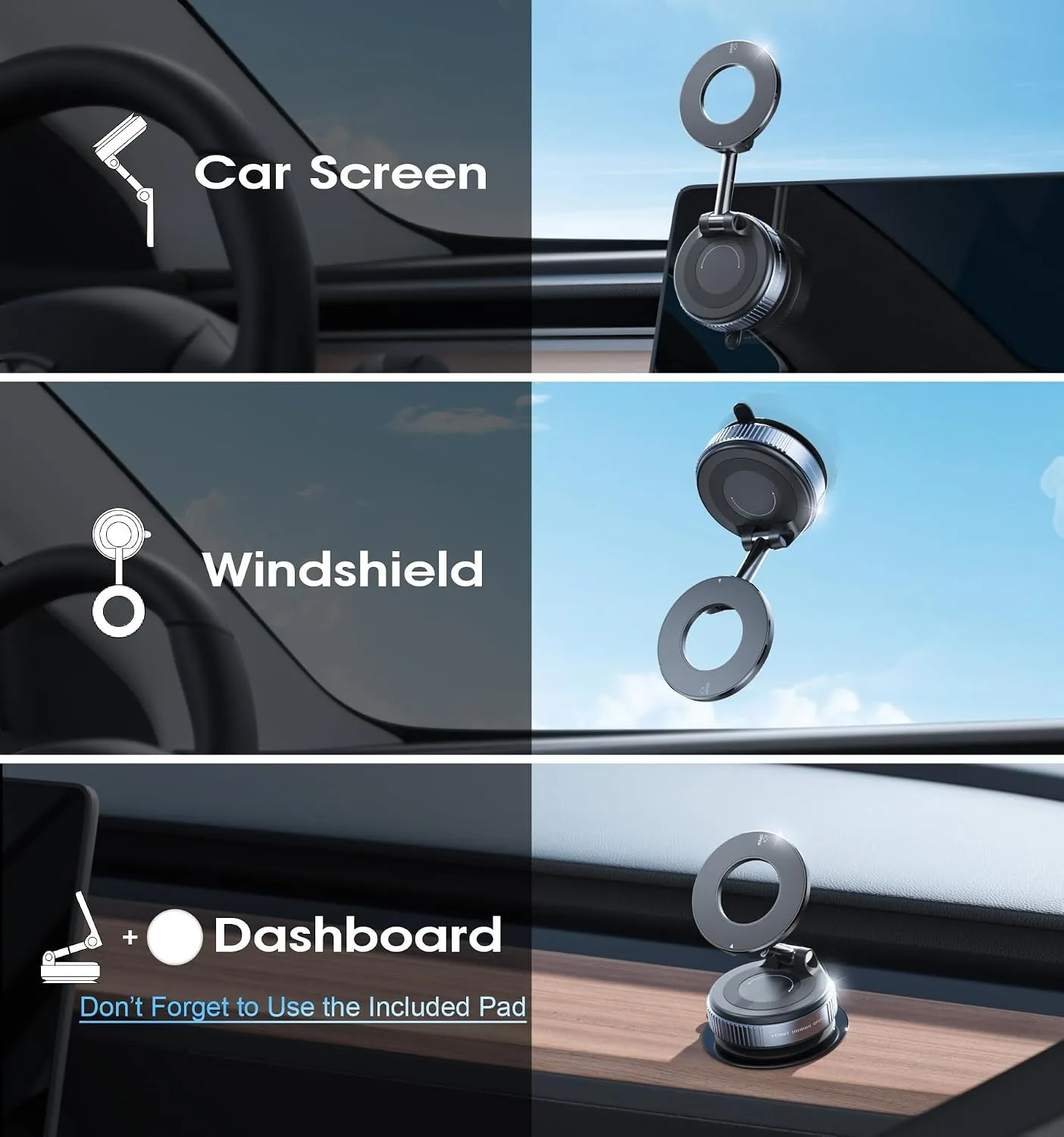 360° Adjustable Vacuum‑Suction Magnetic Car Phone Holder, Strong‑Grip Windshield Dash Mount, Universal Auto Navigation Bracket