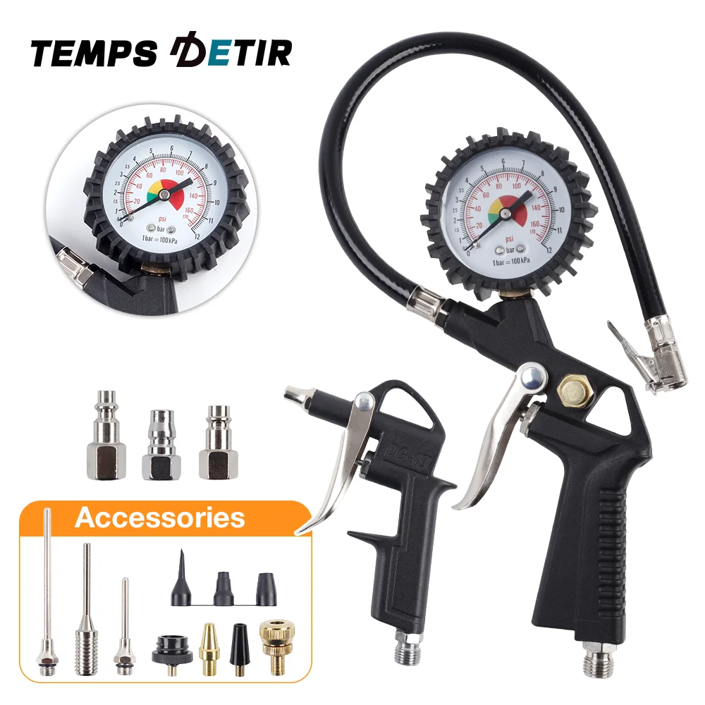 

Манометр для шин и воздушный пистолет для продувки шин 3-в-1, комплект аксессуаров для воздушного компрессора, мощные универсальные насосы для подкачки шин, для автомобилей, мотоциклов и внедорожников