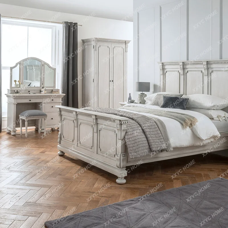A solid wood simple dresser bedroom dressing table  retro white Internet celebrity high-end