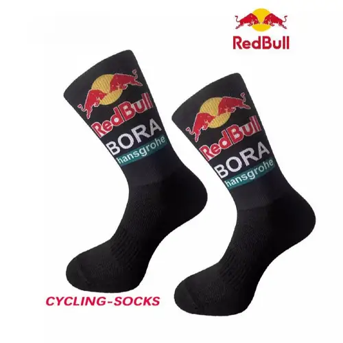 Imagen 2 del producto Nuevos calcetines Red Bull para deportes al aire libre para hombres y mujeres, calcetines de ciclismo informales de alta calidad, cómodos, suaves, transpirables
