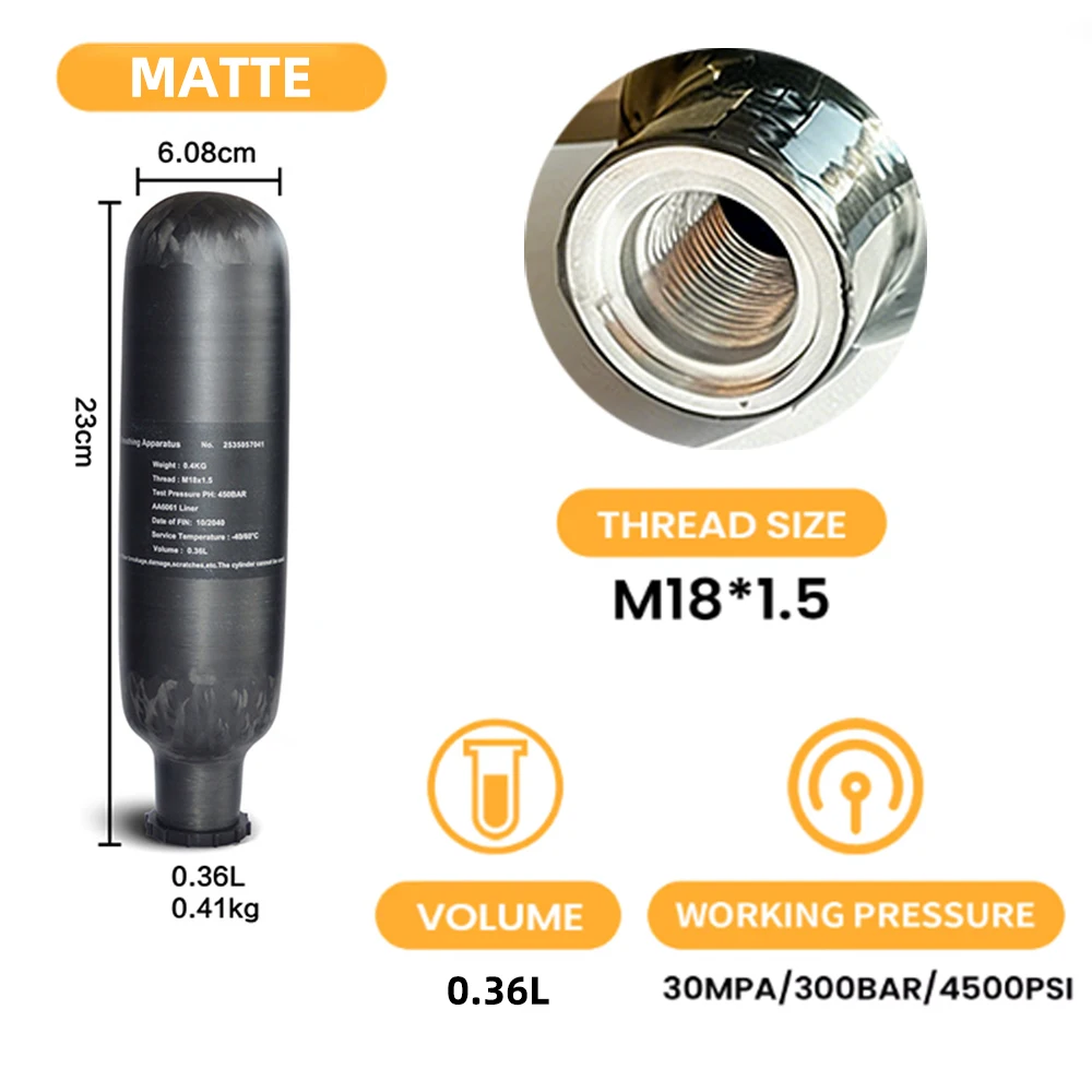 300Bar 4500Psi 0.36L/0.5L 360cc/500cc Carbon Fiber Cylinder High Pressure Diving Tank HPA Bottle for Mini Scuba Diving M18*1.5 view 6