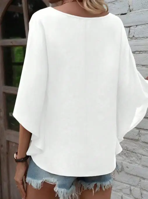 صيف جديد المنتج نمط بلون نصف كم تي شيرت هوديي الخامس الرقبة بلون فضفاض الخفافيش كم عادية المرأة تي شيرت