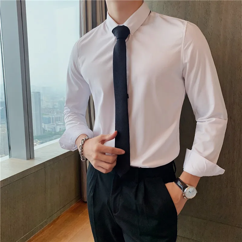 2023 High Quality Men\'s Long Sleeve Business Casual Solid Color Shirt Korean Slim Fit Social Party Shirts Plus Size 7XL 6XL