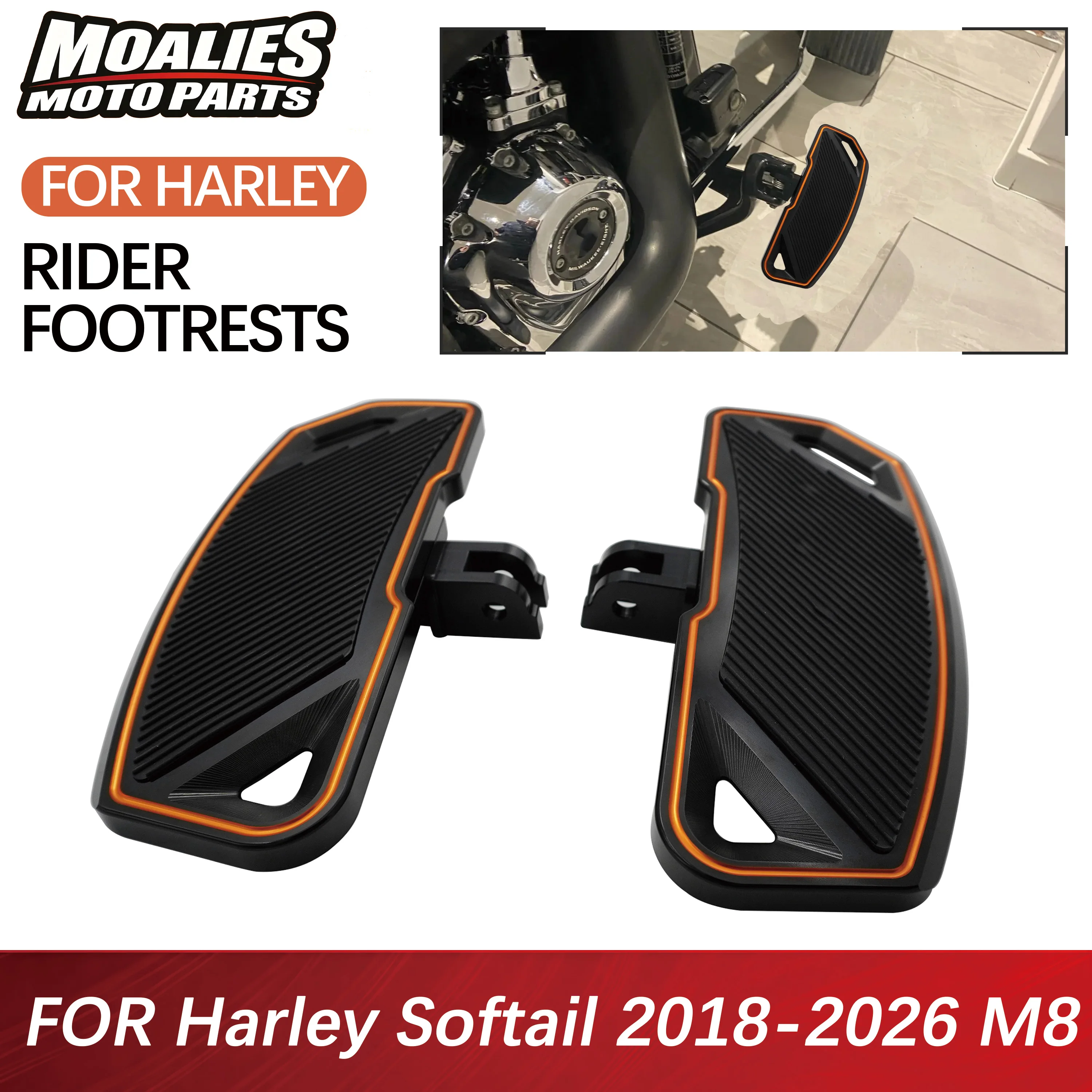 Image of Für Harley Softail Street Bob Breakout Fat Bob FXBB FXLR FXBR FXFB FXST FLSB 2018-2025 Fahrer-Fußbrett Breite Fußstütze Vorne