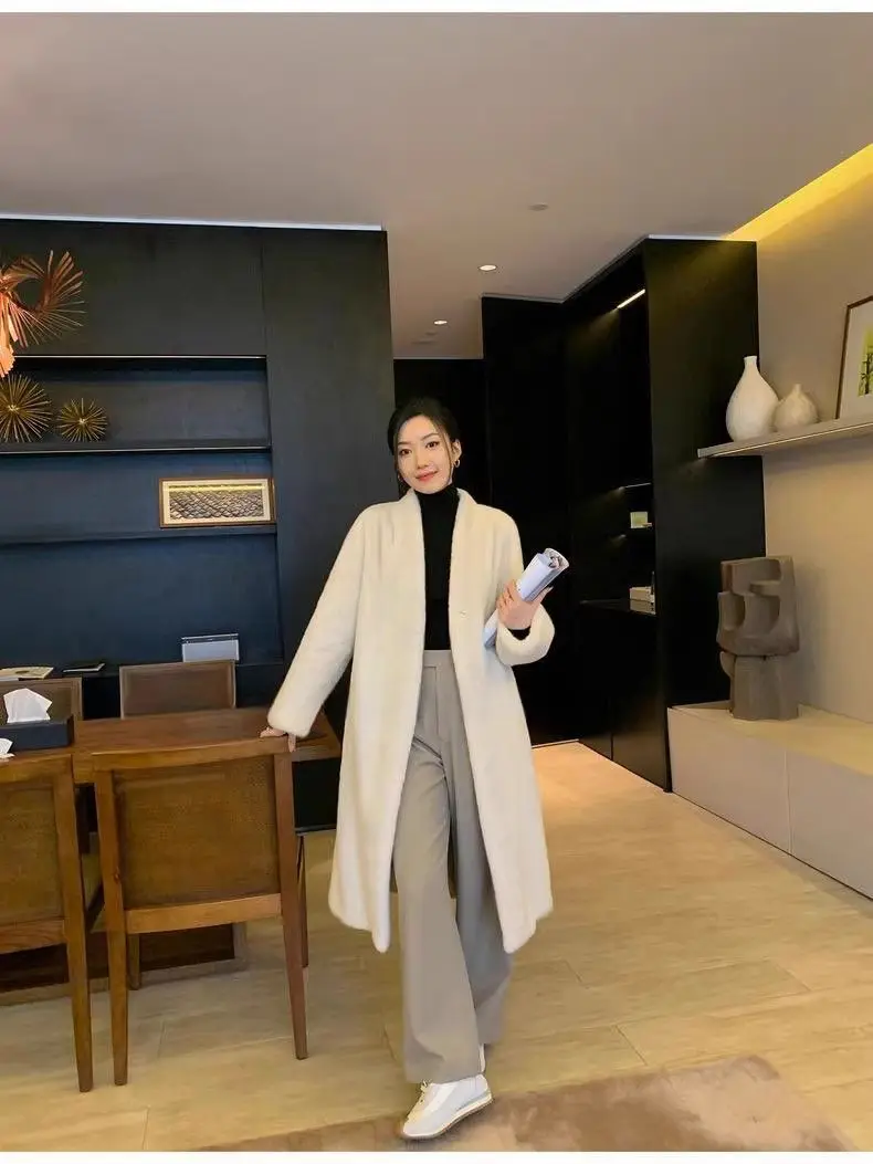 Cappotti da ragazza in pelliccia sintetica Cappotti da donna All Match Doppio petto Donna fredda Cinching di alta qualità Streetwear Multicolor scuro Semplice