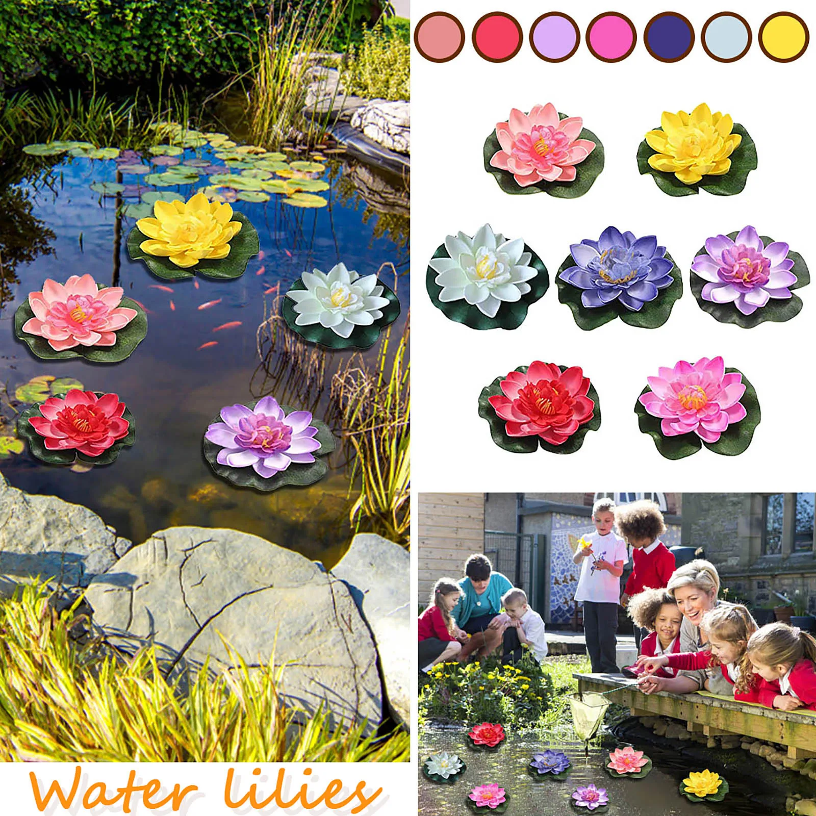 7pcs Artificial Floating Pond Water Lilies Colorful Garden Decor 7pc Fake Lotus Flowers Outdoor Home Accessories