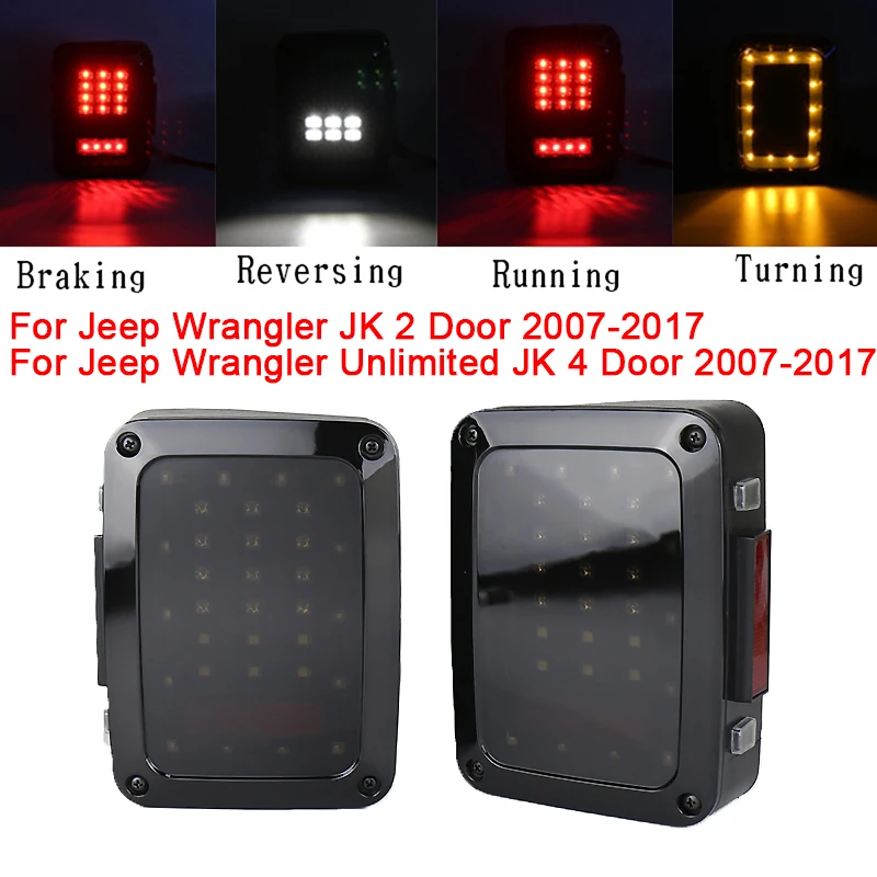 1Pair LED Tail Lights Car Rear Driving Lights Brake Turn Signals For Jeep Wrangler JK 2 Door Unlimited JK 4 Door 2007-2017