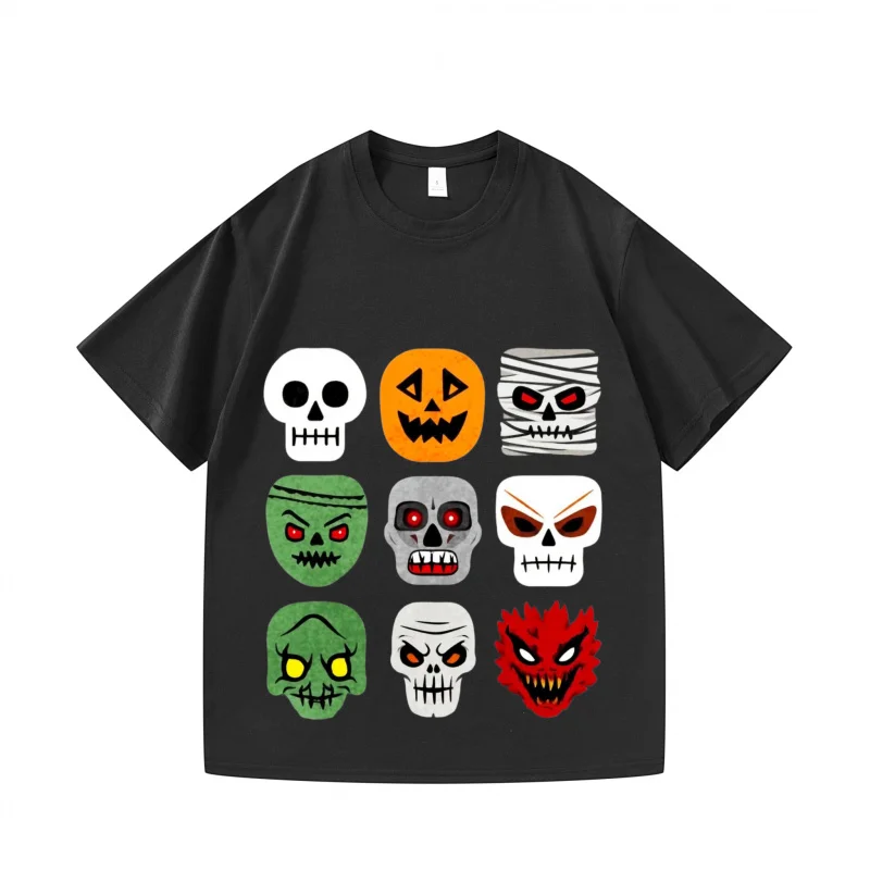 

Men's T-shirt Black Halloween Skull Pumpkin Printed Casual Party Festival Wear Comfortable Tee Shirts for Men Top Quality Cotton