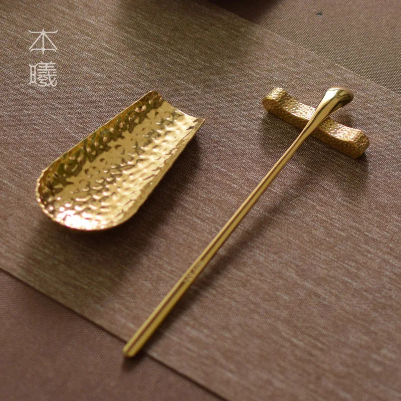 

Bronze Tea Set Tee-Piece Set Tea Ceremony Japanese Hammer Pattern Retro Zen Tea Spoon Tea Kettle Accories Display Piece