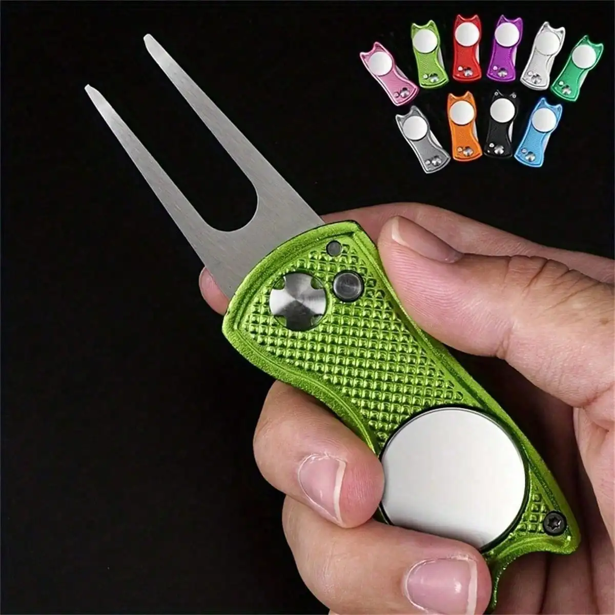 1pc Foldable Golf Divot Repair Tool with Ball Marker Stainless Steel Pitch Fork Golf Accessories