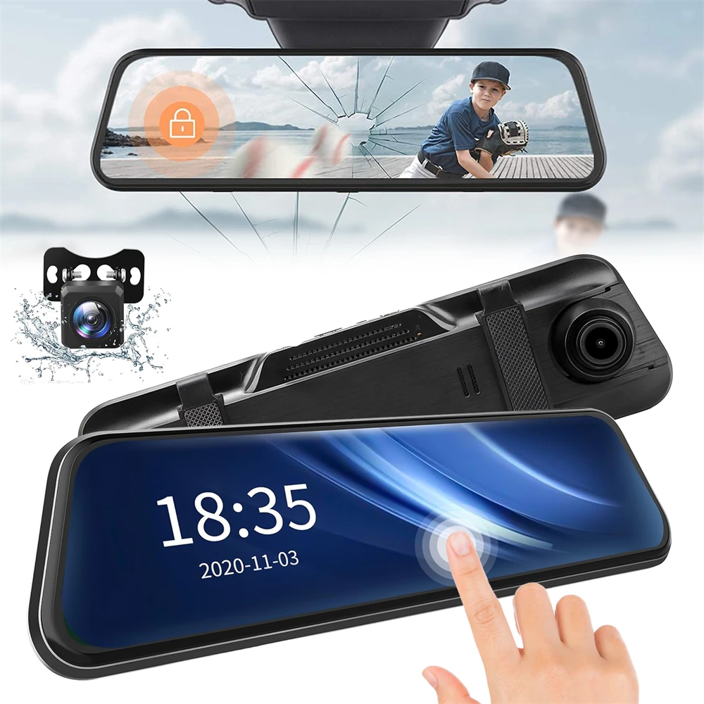 

10" HD Mirror Camera for Car Touch Screen Video Recorder Rearview Mirror Dash Cam Front and Rear Camera Mirror DVR Black Box