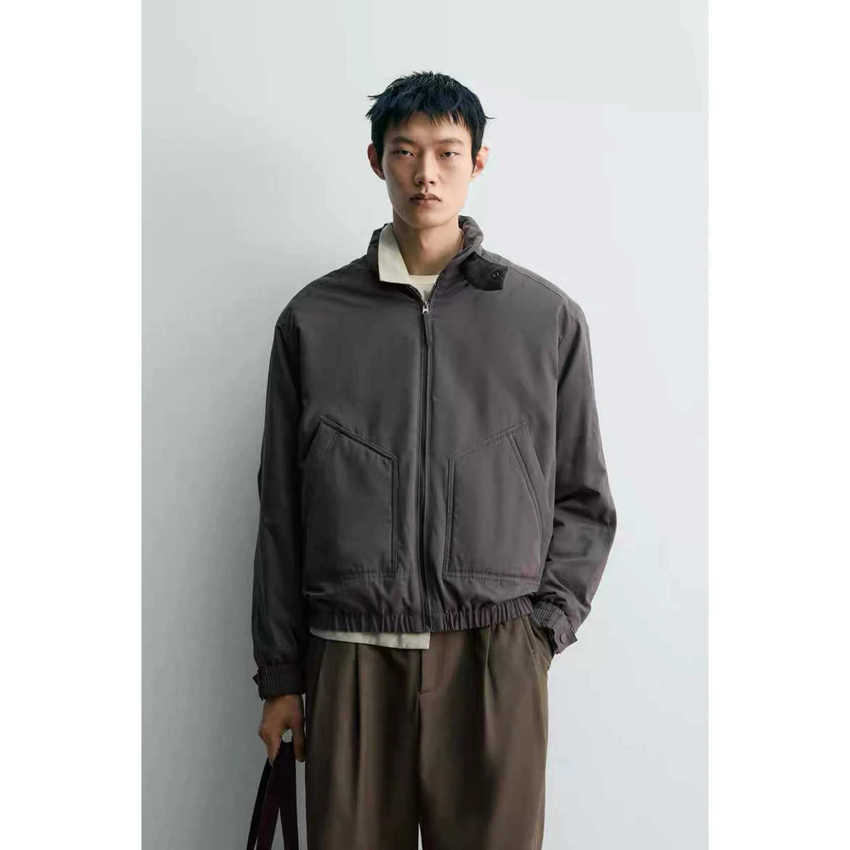 

Мужская демисезонная куртка свободного кроя из технологичной ткани, новинка осени 2025, с воротником-стойкой, теплая, из смесового полиэстера, хлопка и нейлона