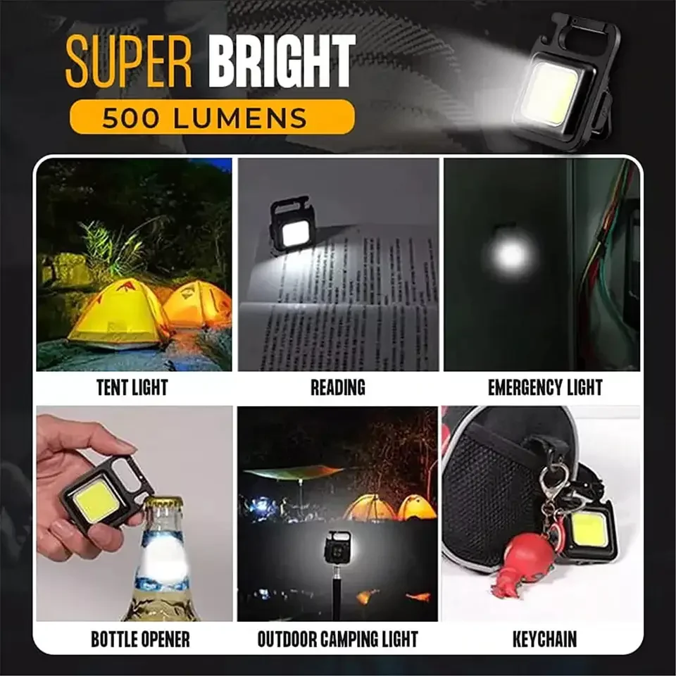 USB Rechargeable Keychain Light Mini Bright Flashlight COB Inspection Light Bottle Opener Outdoor Emergency Work Light