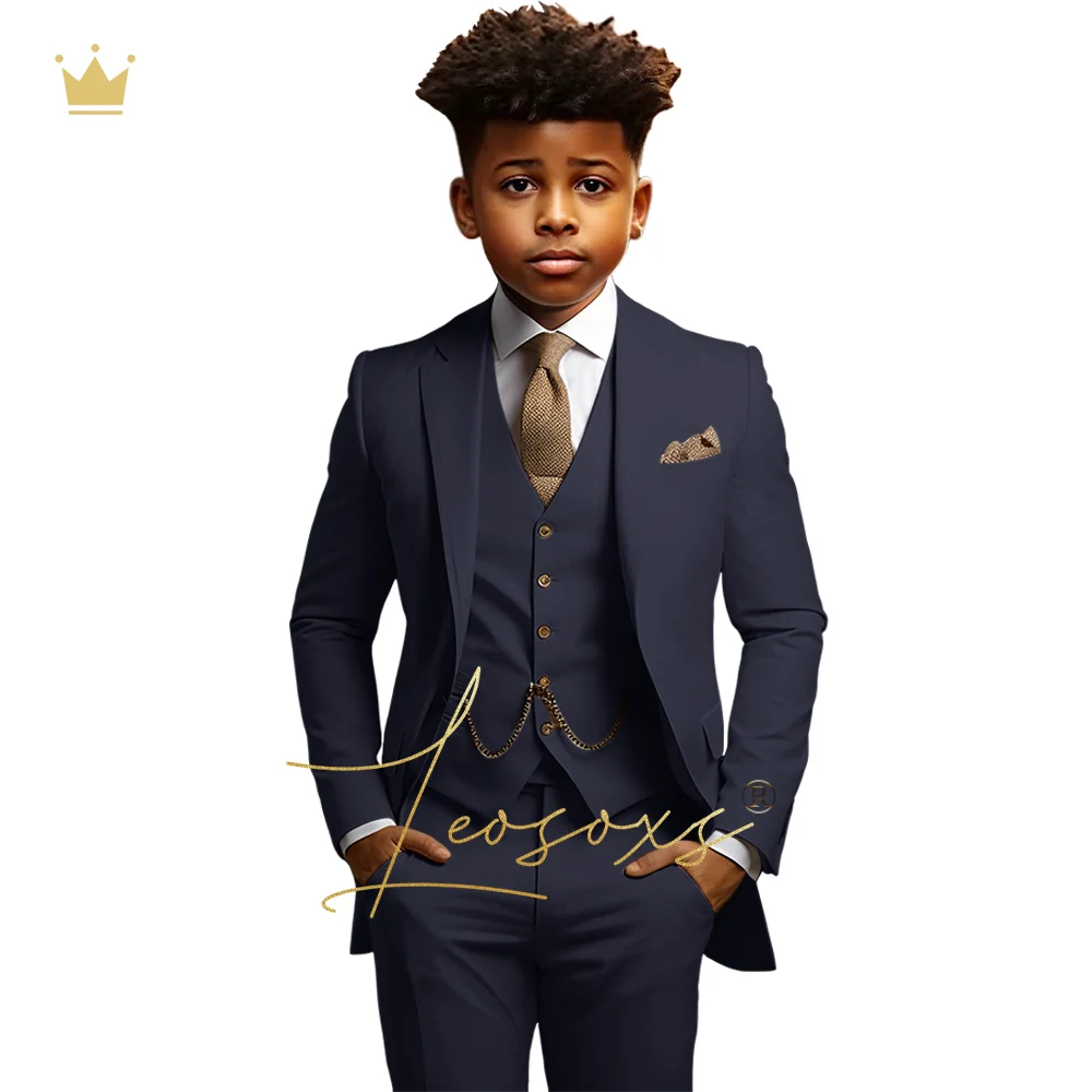 Terno formal masculino de 3 peças (jaqueta + colete + calça) Terno formal confortável personalizado para crianças de 3 a 16 anos