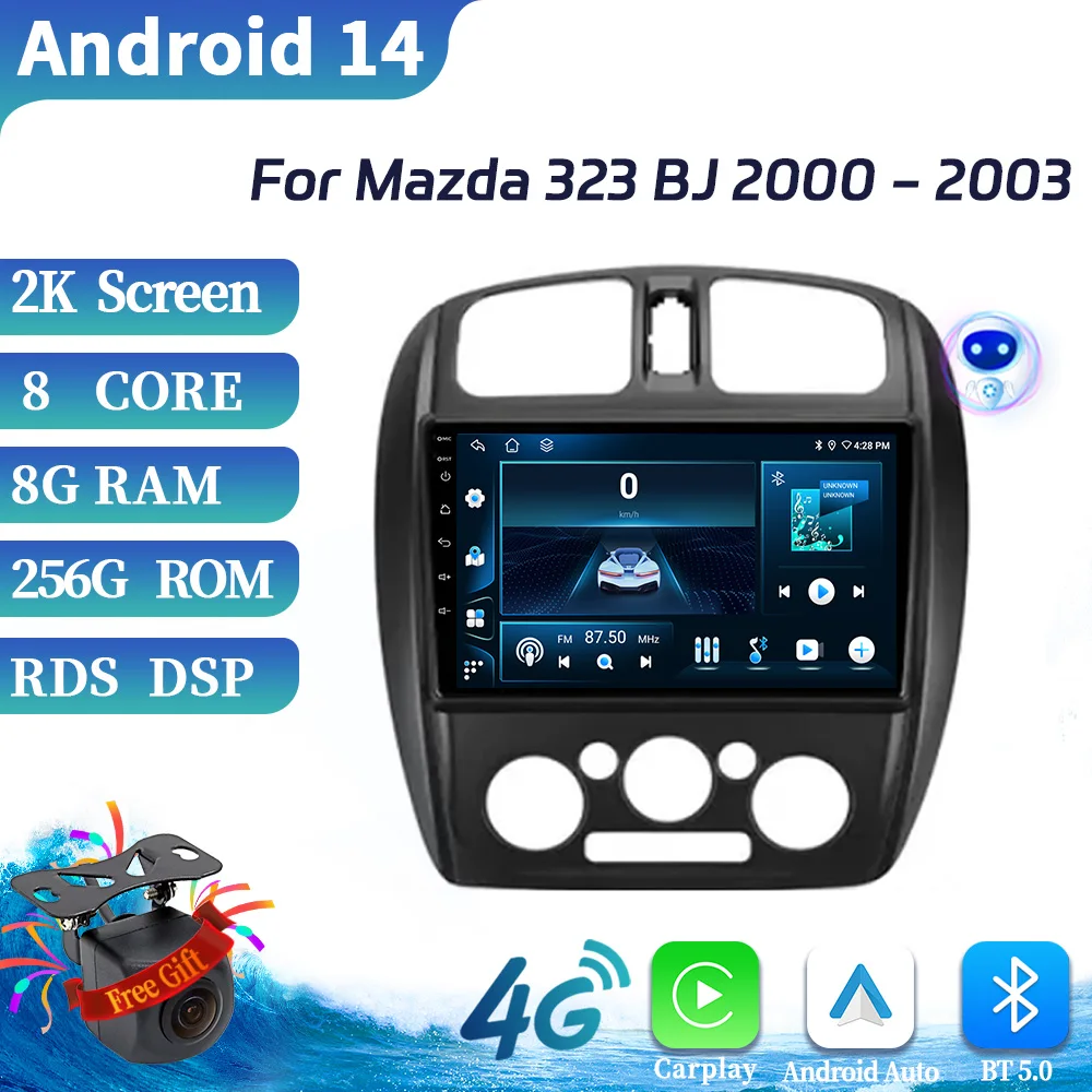 

For Mazda 323 BJ 2000-2003 Car Radio Multimedia Video Player Navigation 4G GPS Android 14 Wireless BT Carplay Screen