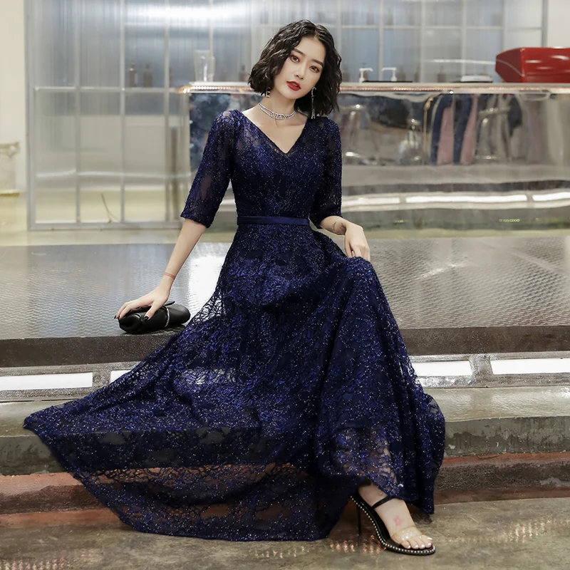 Navy Blue Mother Of The Bride Dresses Elegant V-Neck A-Line Floor-Length Long Women Wedding Guest Dresses 2024