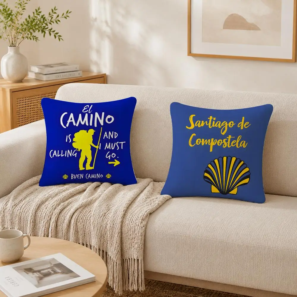 C-Camino De Santiago Cushion Cover Plush Decorative Pillow Case With Hidden Zipper Cutecore Room Decor For Home