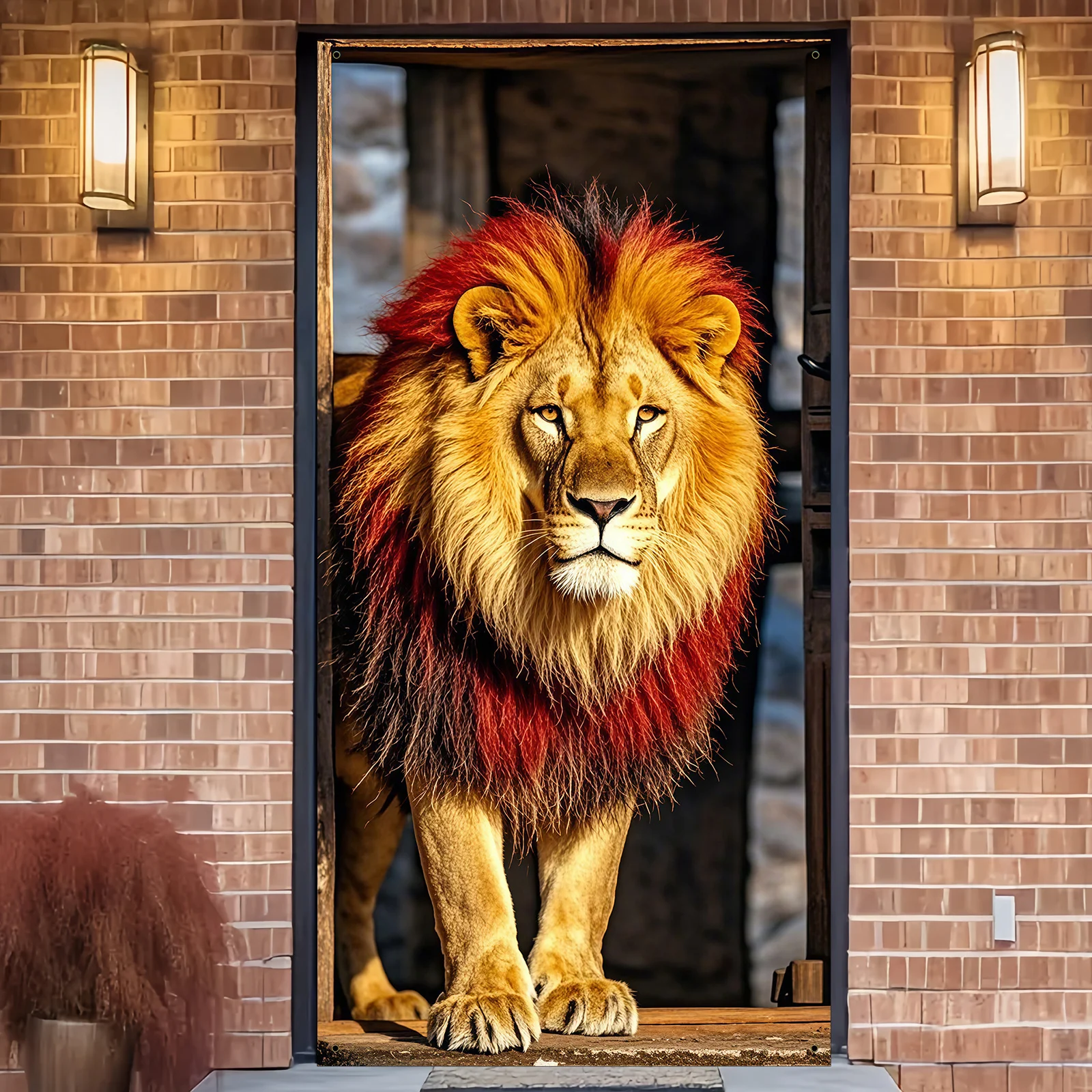 Lion Door Cover Animal Theme Polyester Door Banner Wall Hanging for Home Entrance Living Room Party Decor