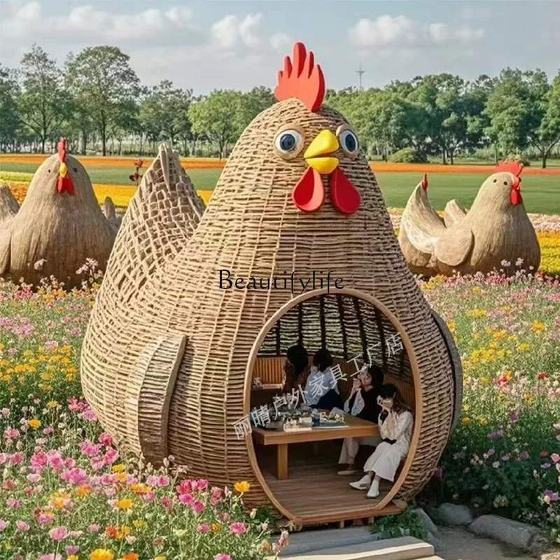FG10Creative animal modeling rattan hut scenic garden leisure clock in garden deck landscape props