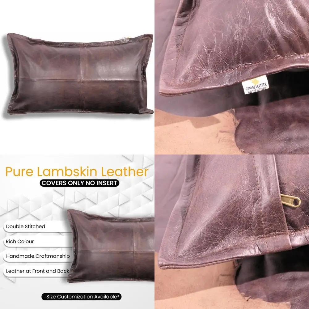 

Lambskin Leather Pillow Cover - 100% Genuine Leather Sofa Cushion Case - Elegant Throw Covers for Living Room and Bedroom Decor