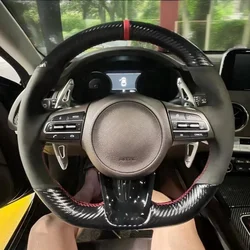 Car Steering Wheel Cover Black Suede Matte Carbon Fiber Leather For Kia Stinger 2017 2018 2019 2020 Auto Interior Accessories 