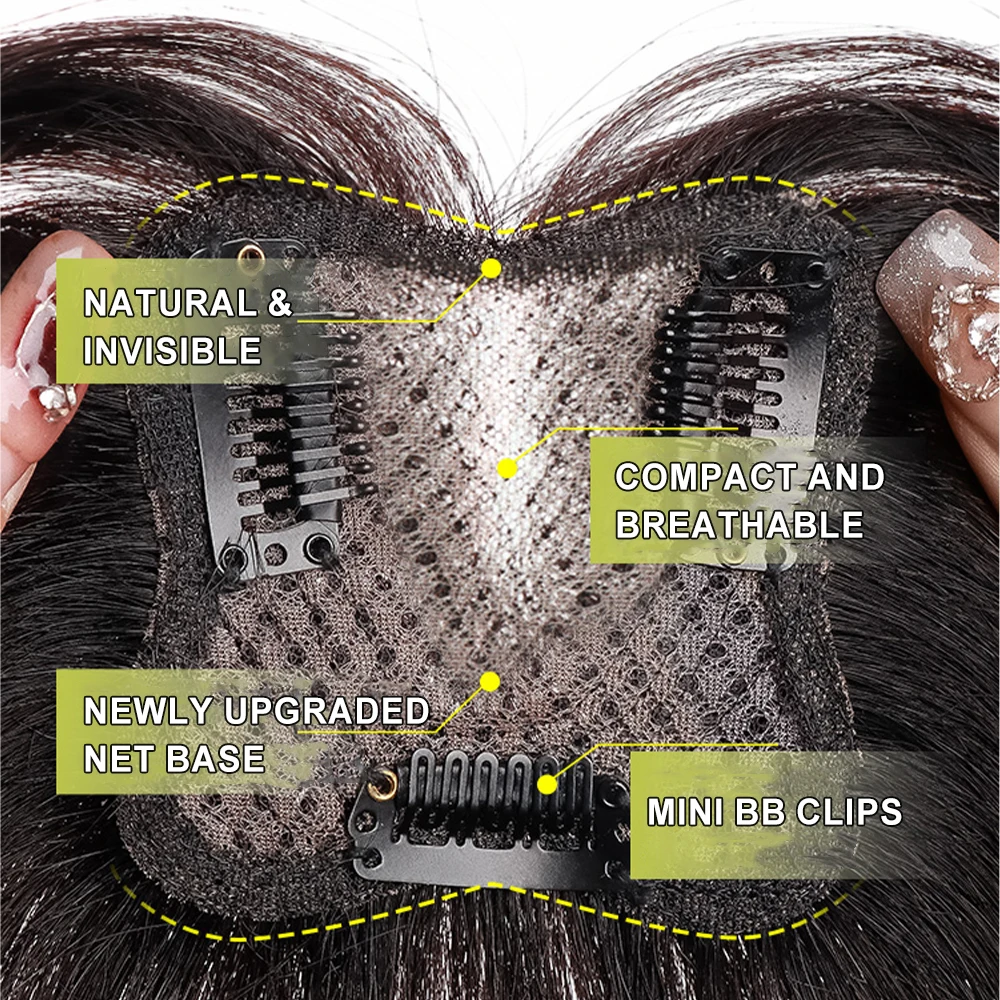 Toppers de cabello humano para mujer, cabello Real hecho a mano, Base de encaje, peluca Remy, Topper para adelgazar, postizos con clip de flequillo