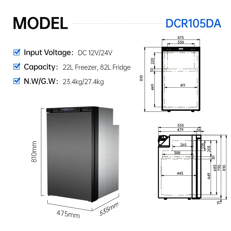 Excellent Compressor 12V Built-in Car Refrigerator 104L Big Capacity RV Freezer with Low Power Consumption for Camping