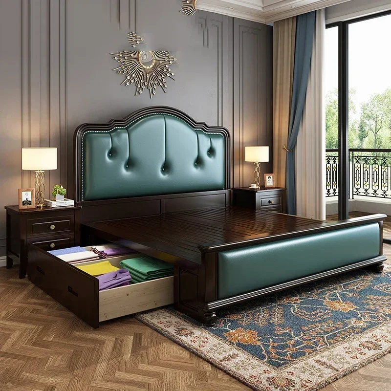 Comferter Blue Double Bed Bedding Sleeping Human Italian Double Bed Wood Frame Camas Moderrnas Inteligentes Bedroom Furniture
