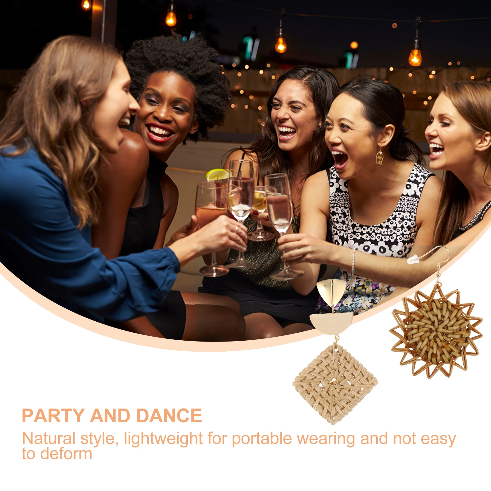 

4 Pairs Retro Braided Earrings Vintage Handmade Dangle Rattan Lightweight Portable Fashion Accessories for Women Party Gift