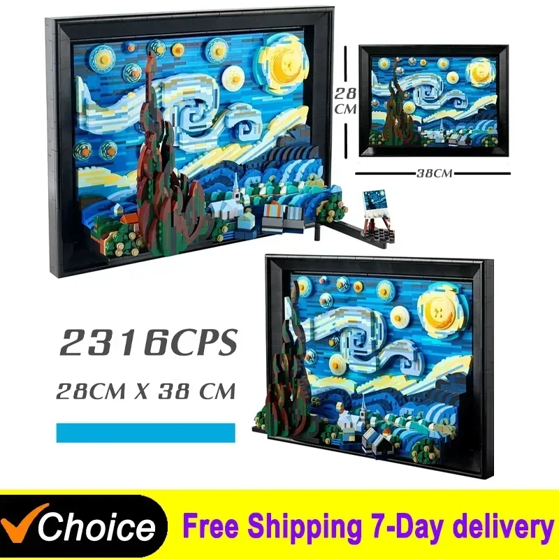 Compatible 21333 Vincent Van Gogh The Starry Night Building Blocks Art Painting Bricks Moc Ideas Home Decorae Education Toy Gift