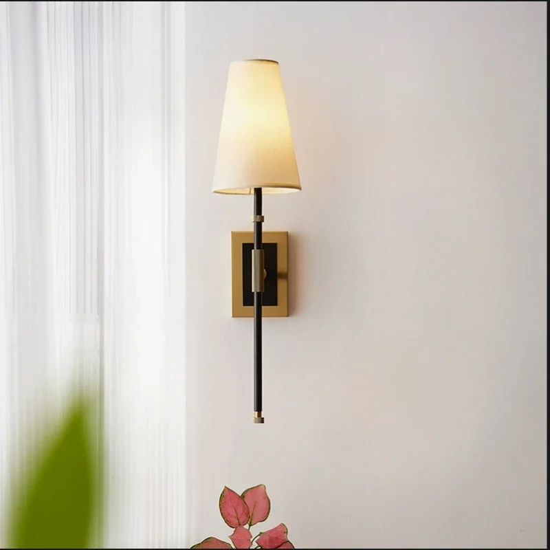New Retro Copper Cloth Wall Lamp LED Wall Light Simple Reading Light Villa Bedroom Bed Corridor Living Room Decorative Light