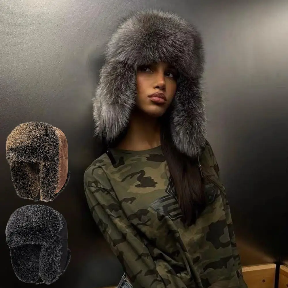 للجنسين فو الفراء قبعة الجلد المدبوغ ليو فنغ قبعة شتاء دافئ الروسية Ushanka طيار الصياد الثلوج التزلج قبعة قبعات إيرفلاب منفذها قبعة الساخن