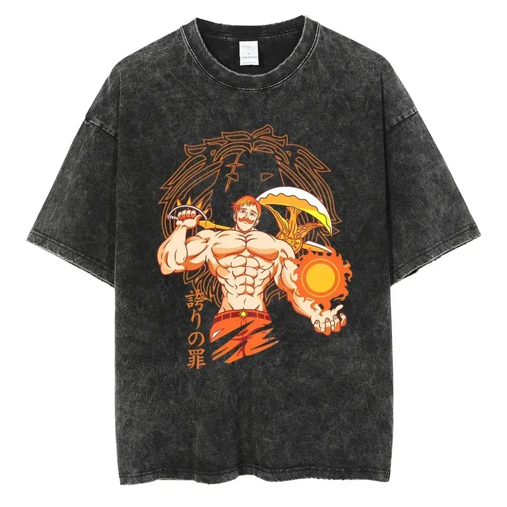 Lion's Sin of Pride Shirt Vintage Washed Unisex Oversized Escanor Streetwear Soft Cotton Short Sleeve Tee Gift Clothing Tops