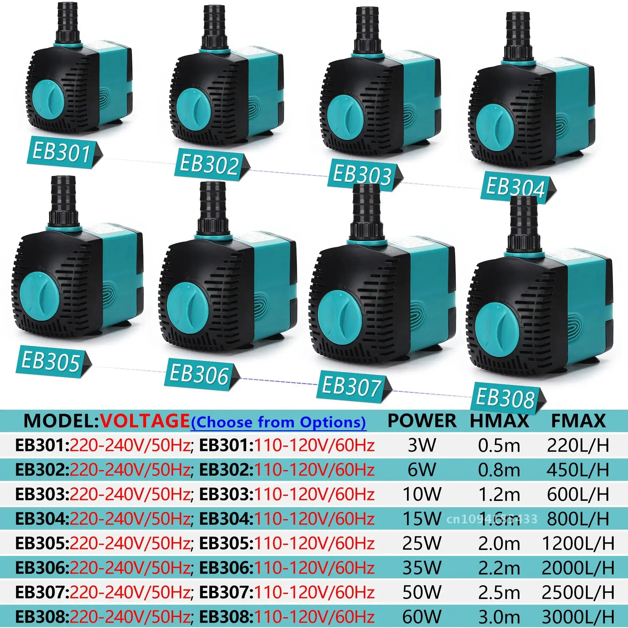 110-240V 50-60Hz Aquarium Submersible Adjustable Fish Tank Water Pump Power Head with Nozzles for Pond, Statuary, Fountain Pump