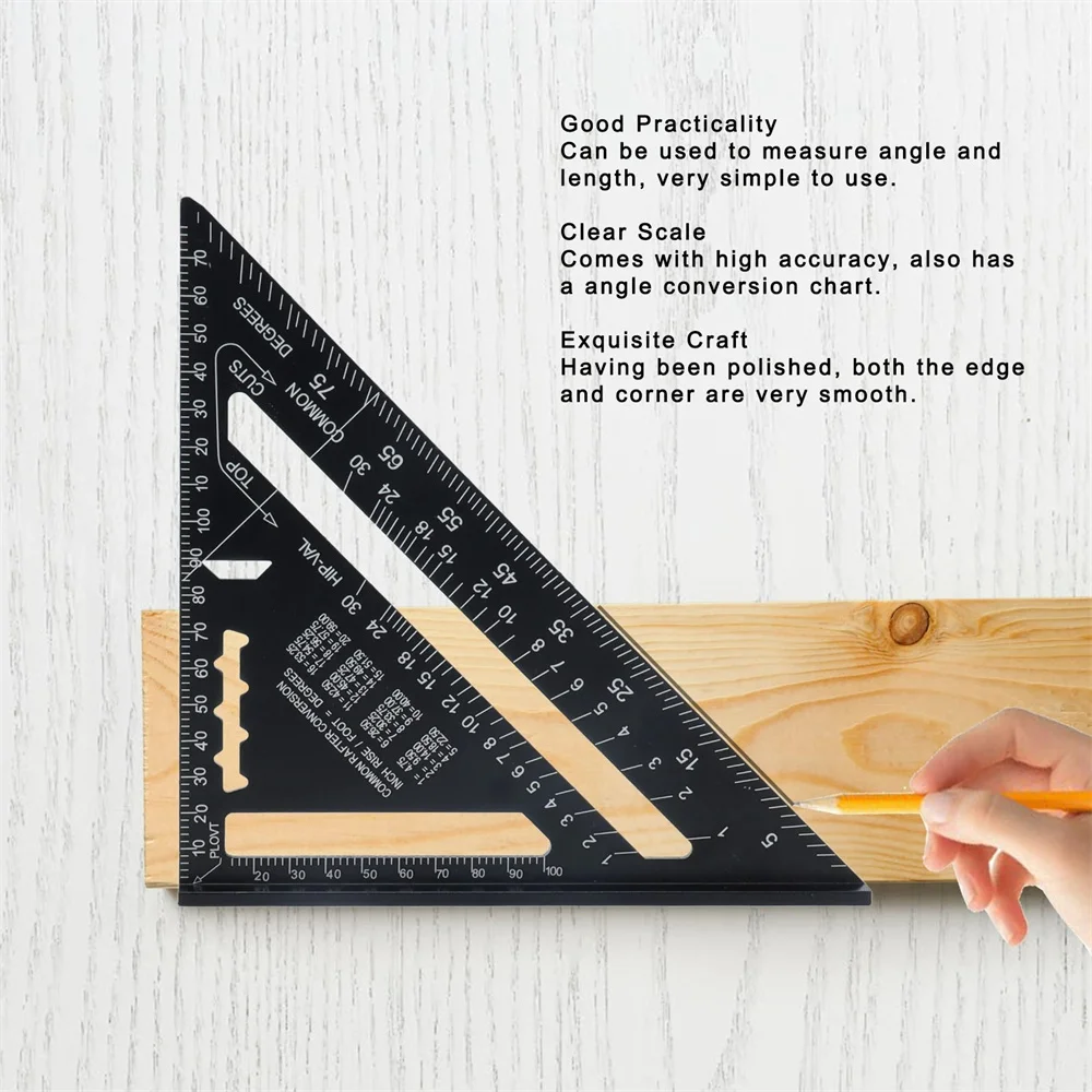 7Inch 90° Triangle Carpenter Square Ruler Wood Working Tool Triangle Ruler High Precision Speed ​​Square Angle Metric Protractor