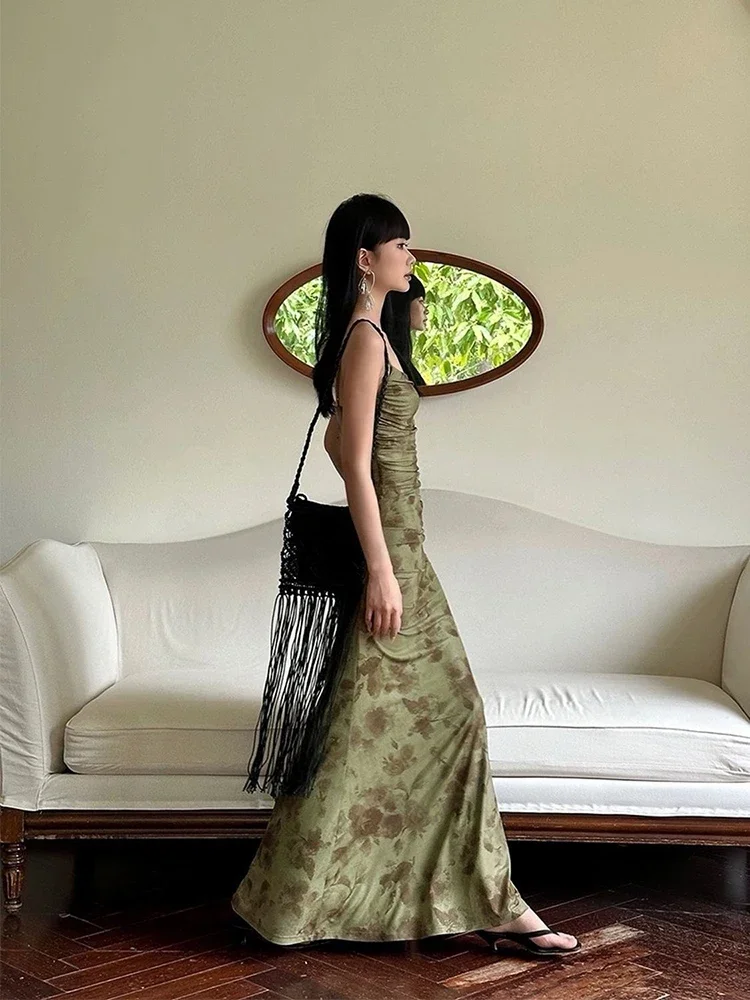 Robe camisole imprimée rétro pour femmes, Sexy, Slim, bretelles Spaghetti, dos nu, robe de soirée, Chic, élégante, plage, nouvelle collection été