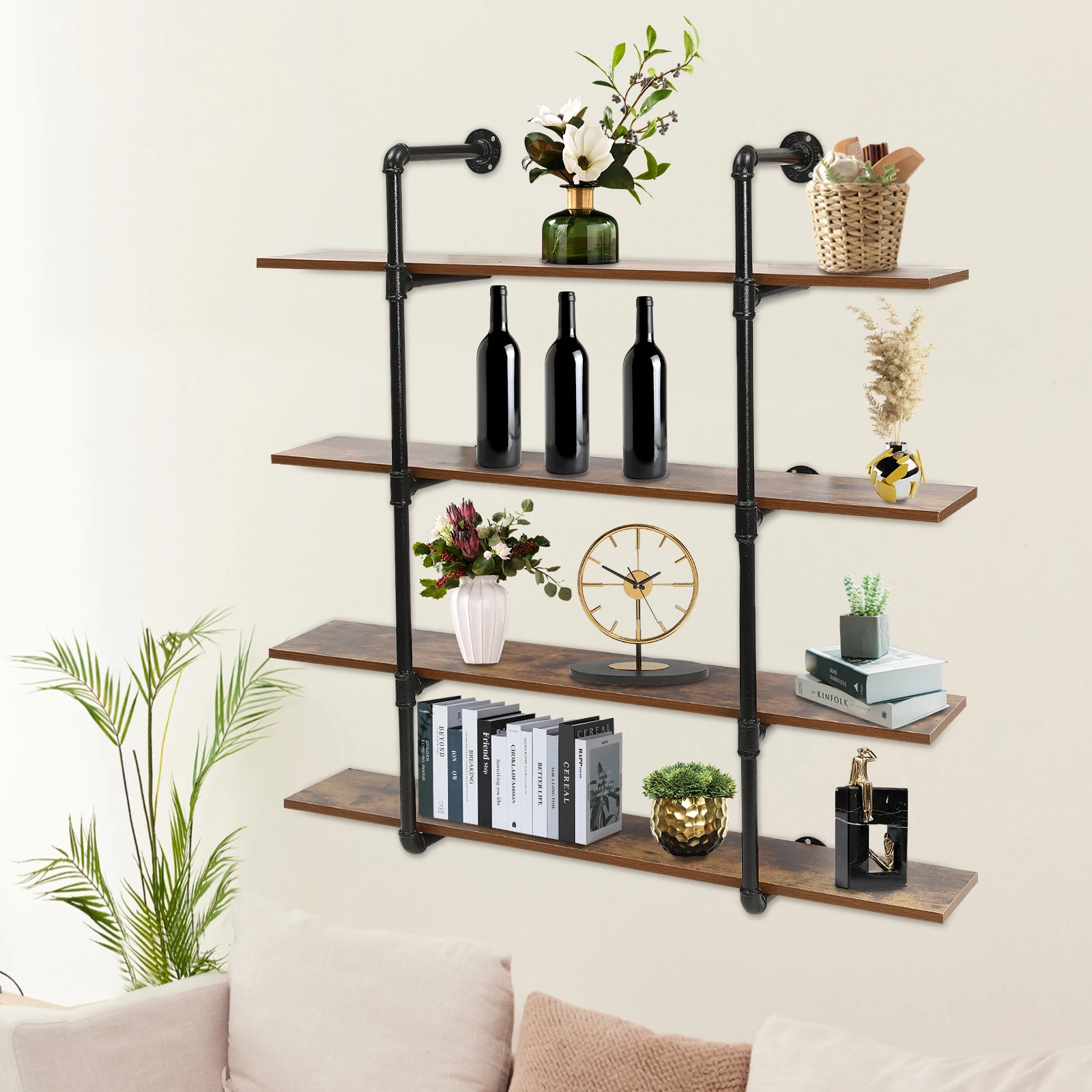 

Hanging Glass Holder Wine Bottles Rack Real Wood Book Shelves Wall Shelf Unit Bookshelf Home Kitchen Wine Cellar