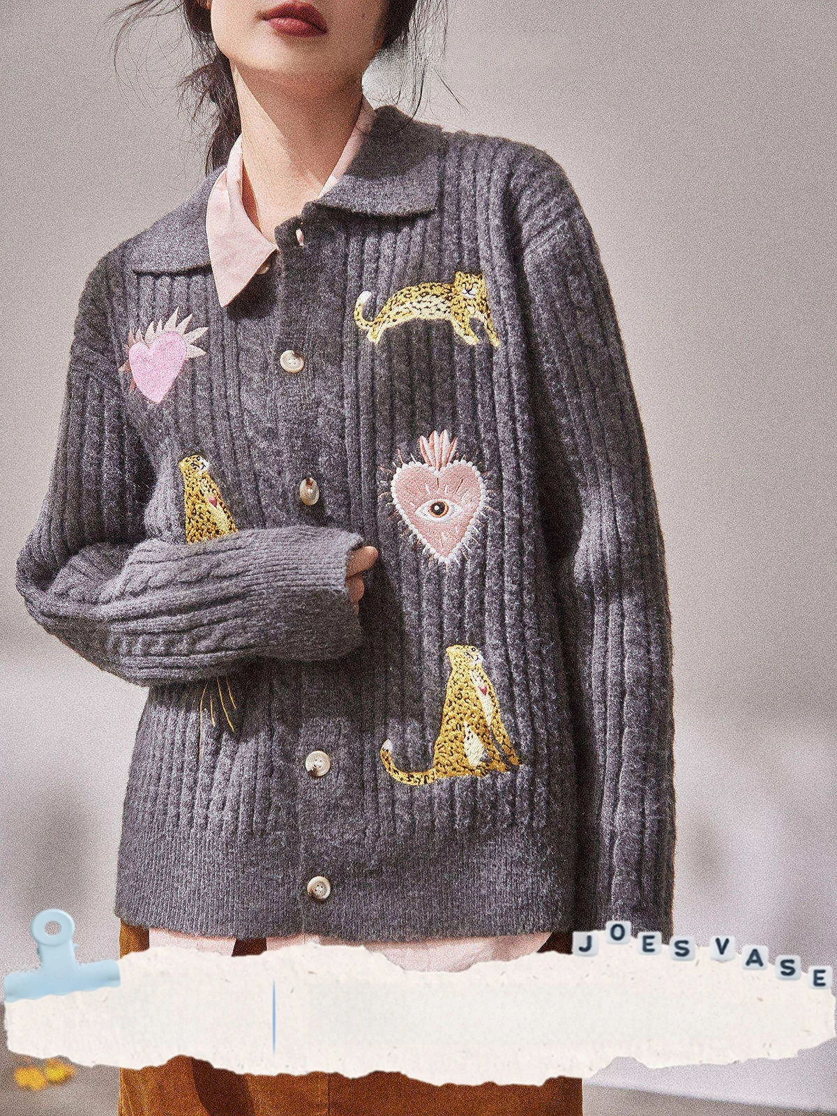 

ay Knitted Sweater Women's Embroidery Design Fall Collection Jia Huizun LAB Field Wild Sle Long Sve Warmth Heating