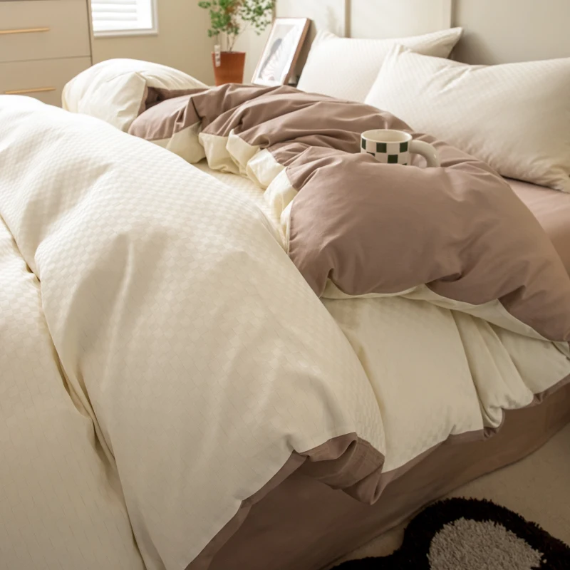 4Pcs Light Luxury Pure Cotton High-end Sense 160 Long Staple Cotton Duvet Cover Simple Bedding 200x230 220x240 Four Seasons