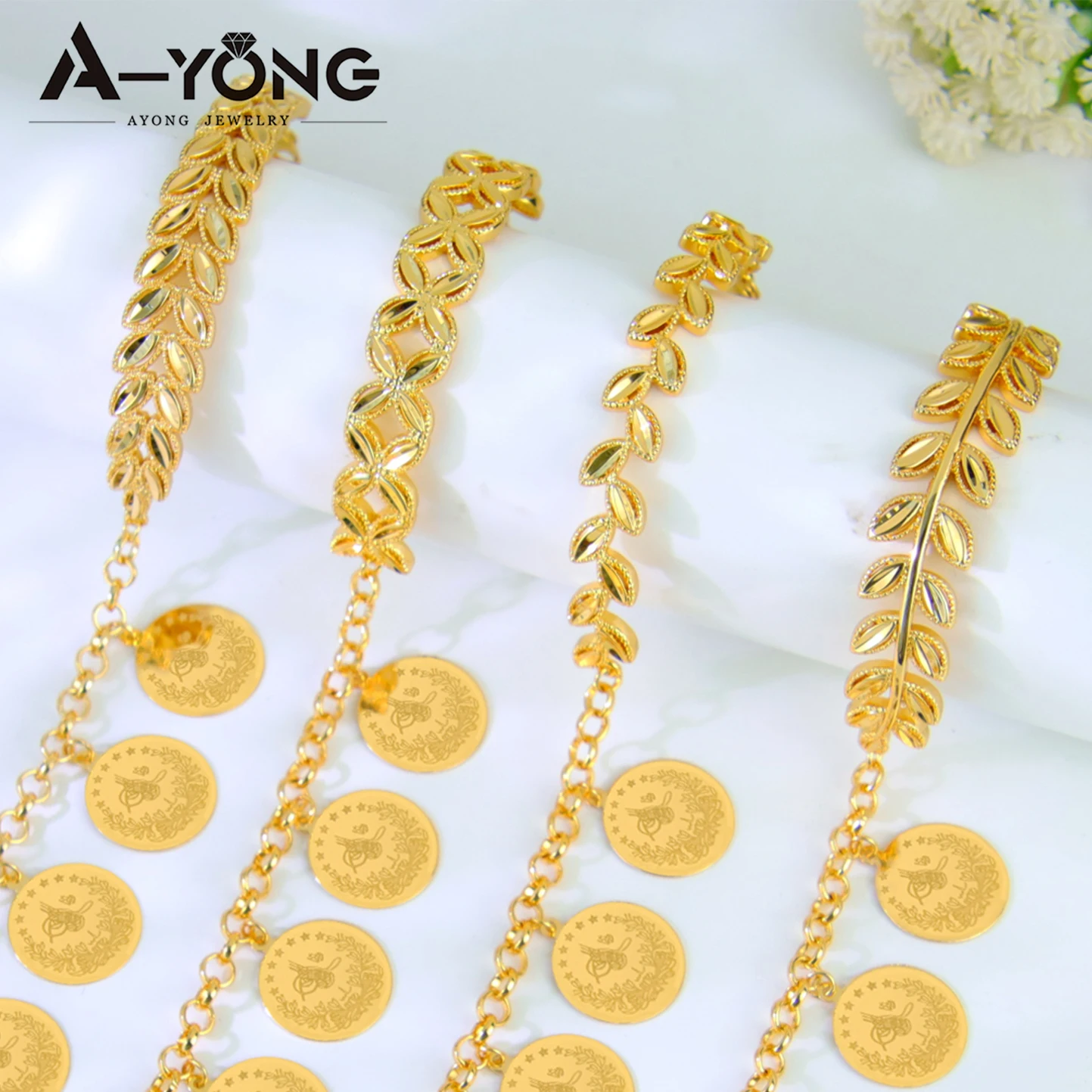 

Fashion Dubai Gold Plated Coins Bracelet 21k Gold Color Saudi Trendy Copper Bangles Arab Muslim Women Event Party Jewelry