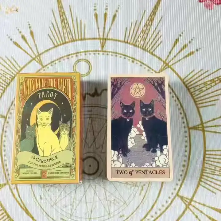 TECHPLUS Cartas de tarot de gatito – Tarot completo de 78 cartas Oracle para principiantes – Juegos de mesa de entretenimiento con temática de gatos – Juguetes místicos de adivinación para
