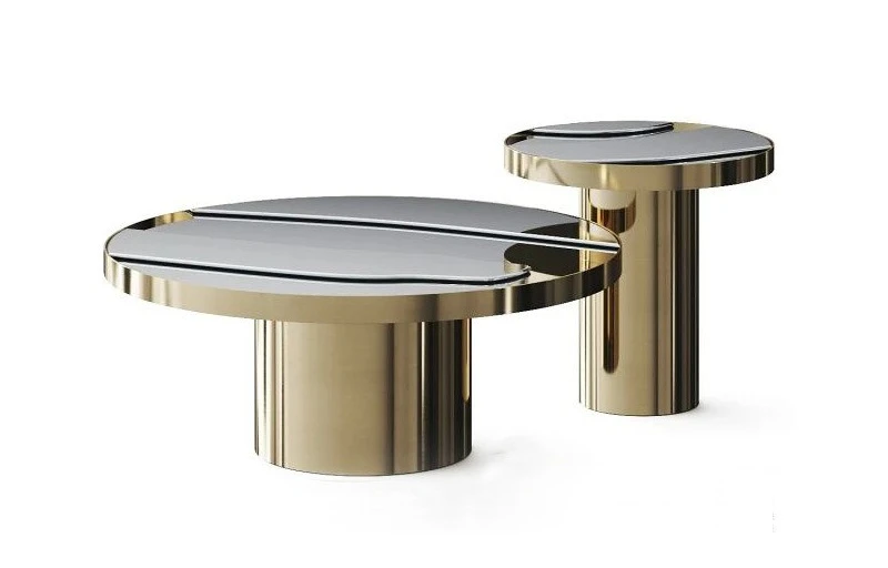 Italian light luxury marble coffee table modern mansion villa living room household round high-end coffee table