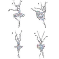 Ballet Dancer Pendant Necklace Crystal Charm Neckchain Adjustable Clavicle Chain for Dance Performances and Daily Wear Dropship