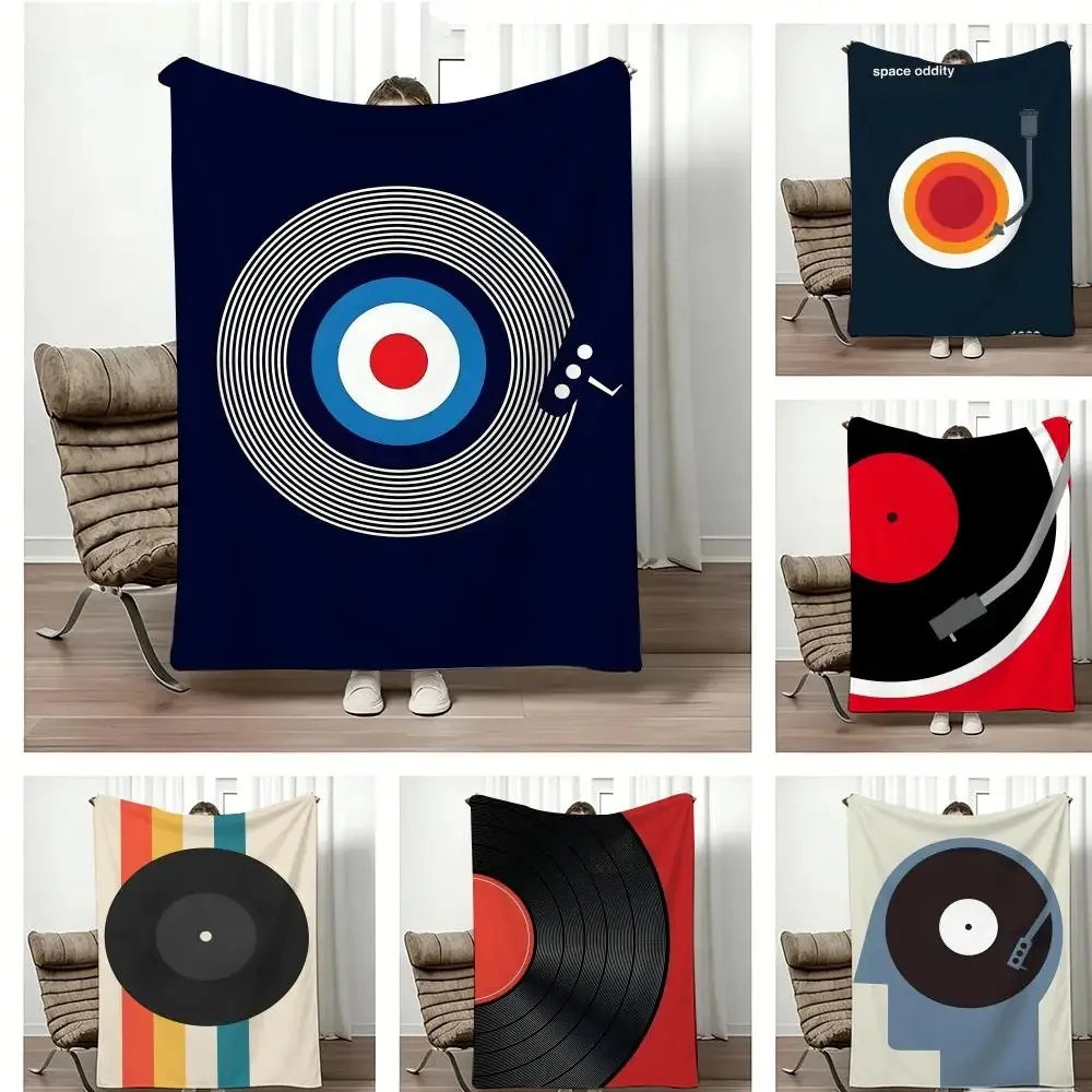 Retro Vinyl Record Pattern Flannel Blanket Vintage Music Art Soft Cozy Throw Blanket Lightweight Warm for Bedroom Decoration