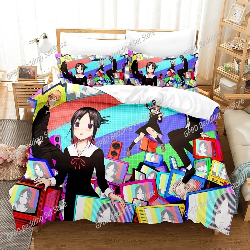 Anime Kaguya-sama Love is War 3D Bedding Set Duvet Cover Pillowcases Single Twin Full Queen King Size Home Decor Quilt Boys Gift