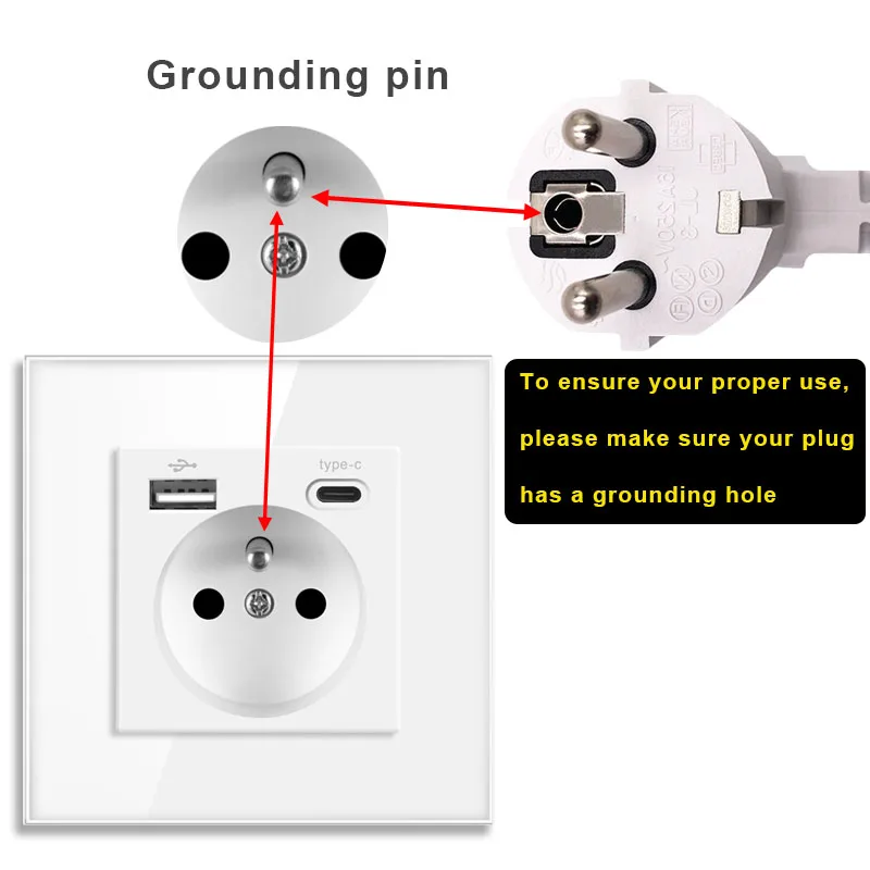 NOVSKI Touch Light Switch France Sockets USB C Phone Charge Crystal Glass 1/2/3Gang Wall Switches Double Sockets white